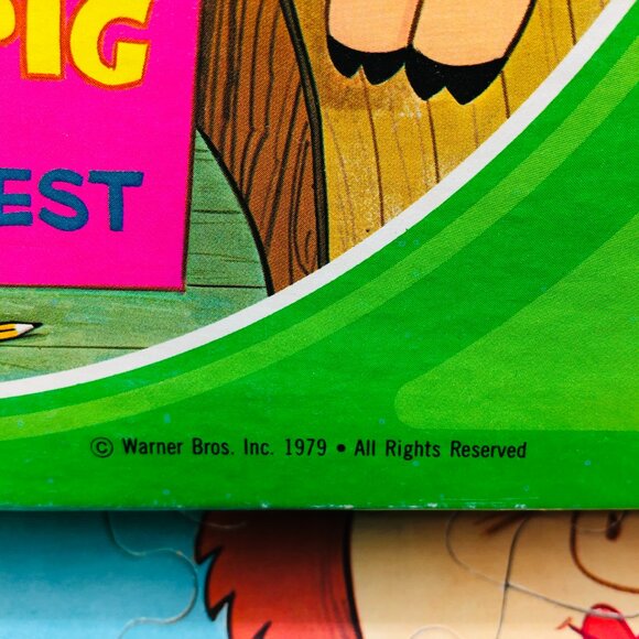 Vintage 1979 Porky Pig Petunia MISS PRETTY PIG 125 pc Round Puzzle -Complete - Picture 4 of 12